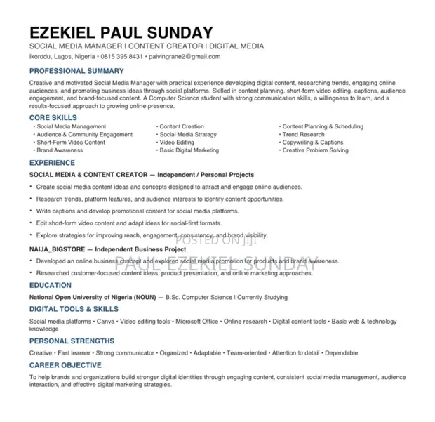 Social Media Moderator CV - 1