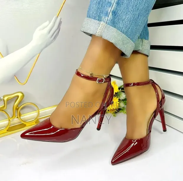Elegant Ankle Strap Patent Stiletto Heels - 1