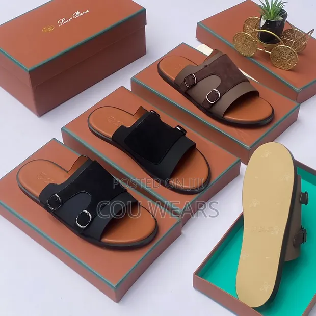 Loro Piana Leather & Canvas Slides - Brand New - 1