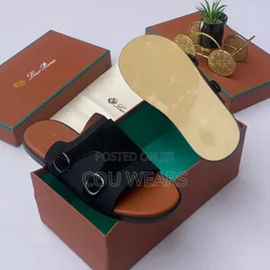 Loro Piana Leather & Canvas Slides - Brand New