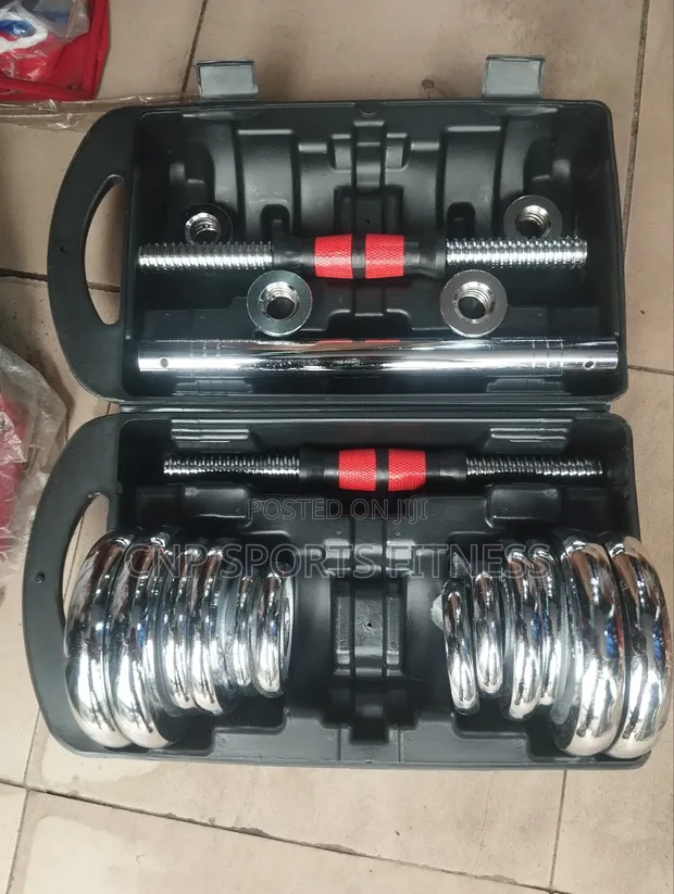 20kg Silver Chrome Dumbbell Set da Extension Bar - 1