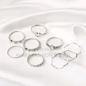 Silver 9-Piece Rhinestone Knuckle Ring Set for Mata