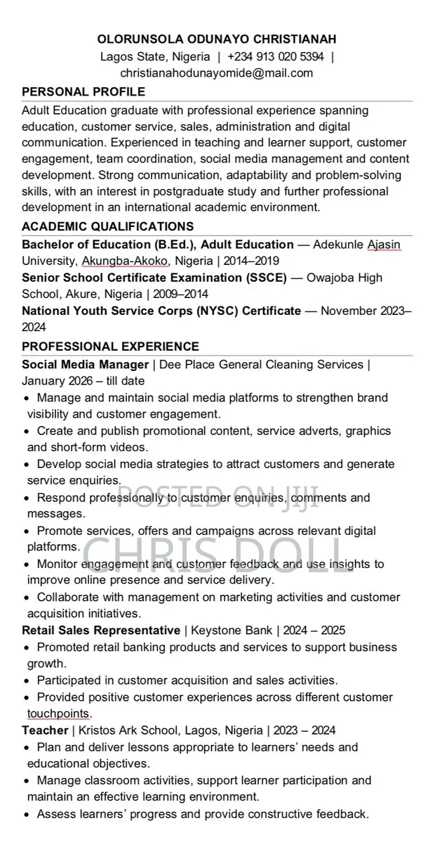 School Administrator/Secretary CV - Olorunsola - 1