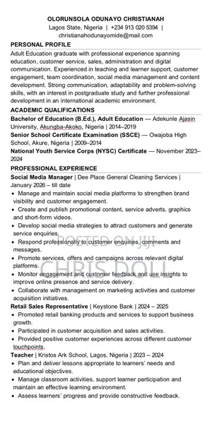 School Administrator/Secretary CV - Olorunsola