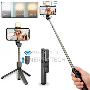 4-in-1 Phone Tripod Stand, Selfie Stick, Light, Bluetooth Remote