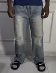 Men's Baggy Jeans - Light Blue Distressed Denim - 1