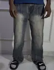 Men's Baggy Jeans - Light Blue Distressed Denim - 3