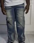 Men's Baggy Jeans - Light Blue Distressed Denim - 4
