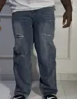 Men's Baggy Jeans - Light Blue Distressed Denim - 5