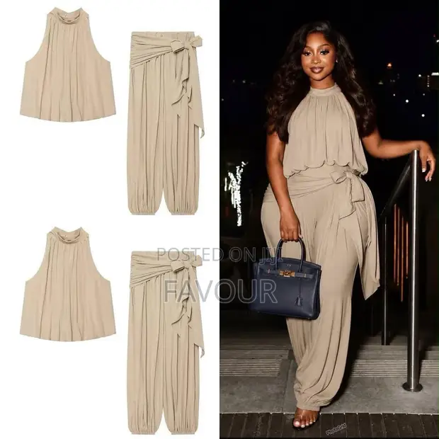Zara Luxury Two Piece Set - Beige - 1