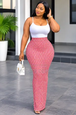 Red Gingham Bodycon Skirt - Office & Casual