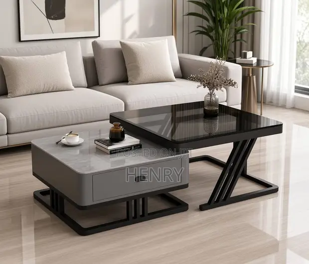 Real Marble and Glass Twin Center Table - 1