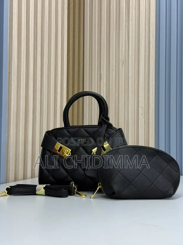 AIM 2-in-1 Black Quilted Luxury Handbag Set with Purse - 1