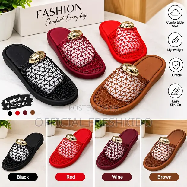Women's Fashion Mesh Slippers - Black, Red, Wine Brown - 1
