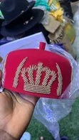 Igbo Igwe Crown Design Red Cap for Traditional Weddings & Occasions - 1