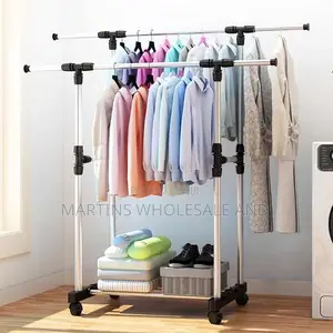 Portable Double Pole Stainless Steel Clothes Rack