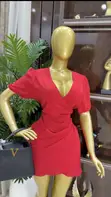 Red Shein Ruched Bodycon Mini Dress - Size 12/14 - 1