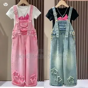 Angel Brand Girls' Denim Jumpsuit (Pink, 10-16Y)