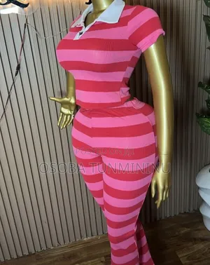 Pink & Red Striped Two-Piece Set - Crop Top & Flared Pants