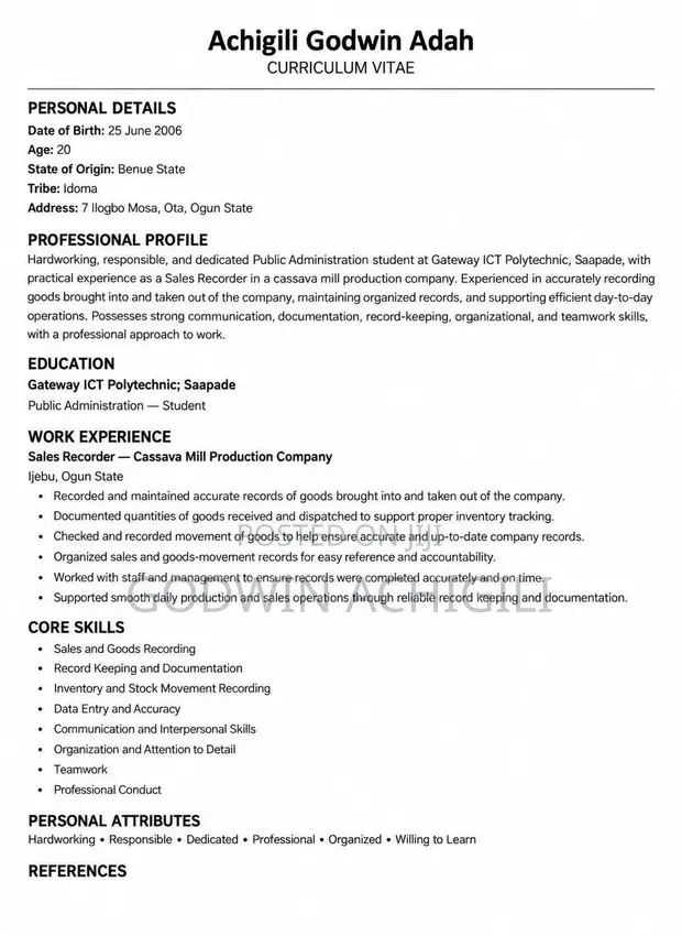 Public Administration Student CV for Internship - 1