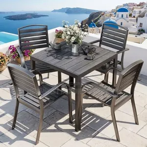 Outdoor Restaurant Table and 4 Chairs Set (Metal)
