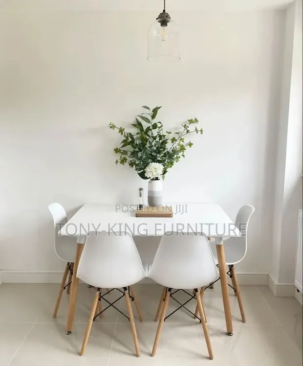 Imported White 4-Seater Wooden Top Rectangular Dining Table Set - 1