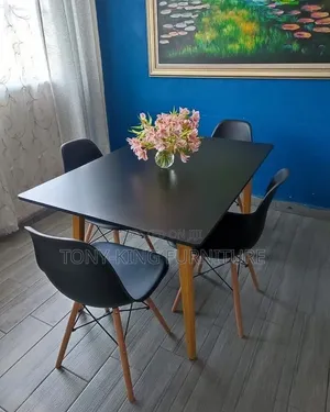 Imported White 4-Seater Wooden Top Rectangular Dining Table Set