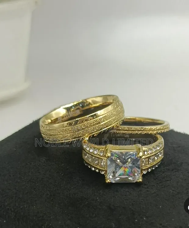 Silver/Gold Double Stoned Titanium Steel Rings - 1