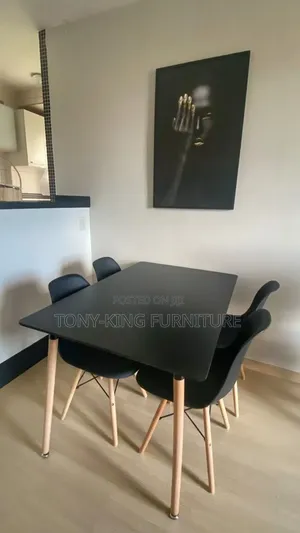 Modern Black 4-Seater Rectangular Dining Table Set