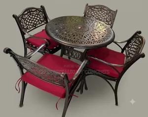 Stylish Outdoor Round Iron Table with 4 Cushion Chairs