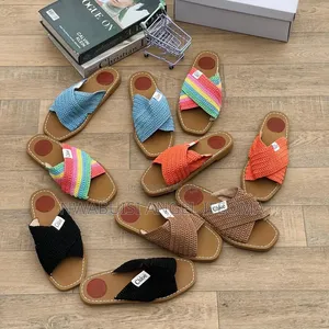 Chloe Woody Raffia Criss Cross Flat Slides