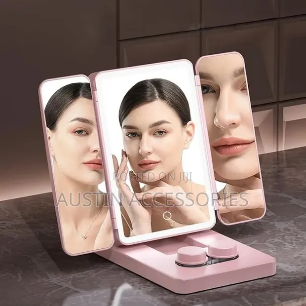 Tricolour Rechargeable LED Makeup Mirror with Contact Lens Cleaner - 1