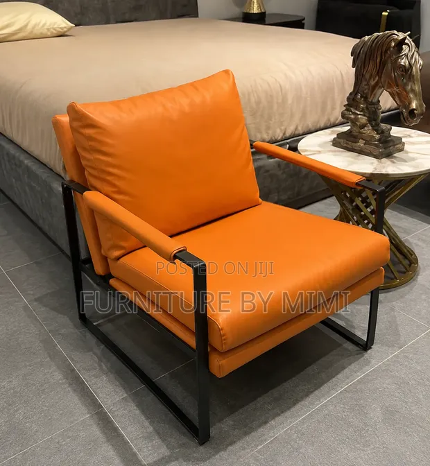 Luxury Modern Leather Accent Lounge Chair - Brand New - 1