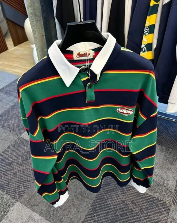 Wavy Striped Long-Sleeve Rugby Polo Shirt - 1