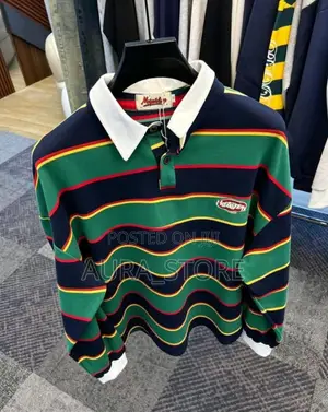 Wavy Striped Long-Sleeve Rugby Polo Shirt