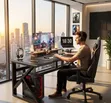 K-Shaped Carbon Fiber Gaming Desk with Monitor Stand & CPU Holder - 2