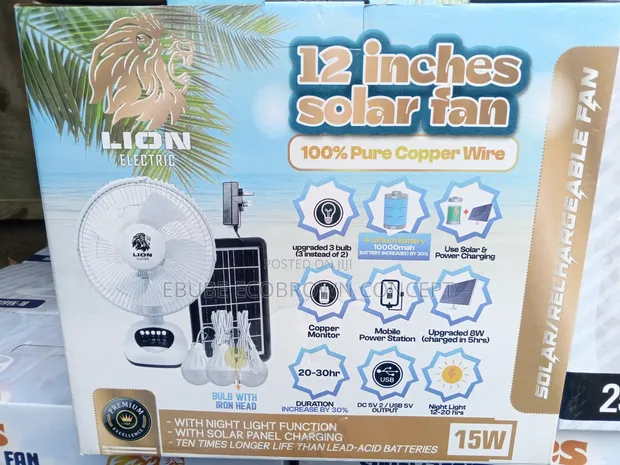 12" Lion King Table Fan - Solar Rechargeable, Long Lasting - 1