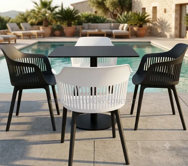 Modern Wooden Top Restaurant Table with 4 Chairs - 1
