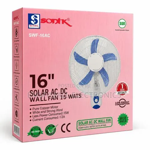 Sonik 16-inch 15W Solar Wall Fan - 1