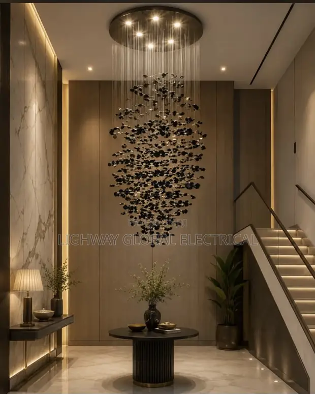 600mm Black Stone Stair Chandelier - 1