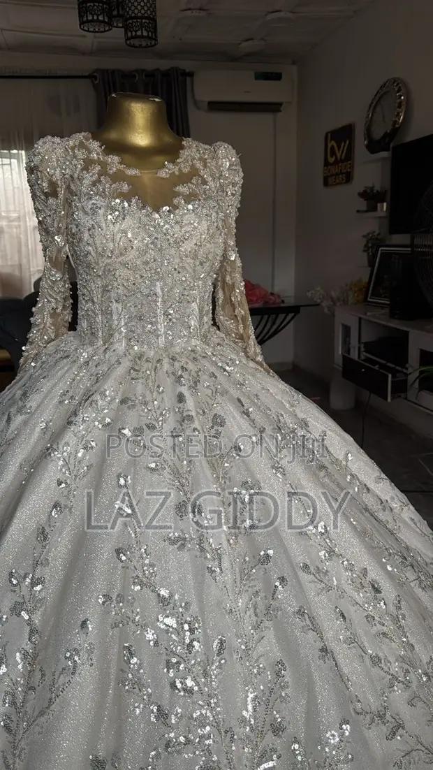 Elegant White & Silver Wedding Dress - 1