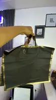 Plain Medium Loop Handle Bag with Gold Border Nylon - 1