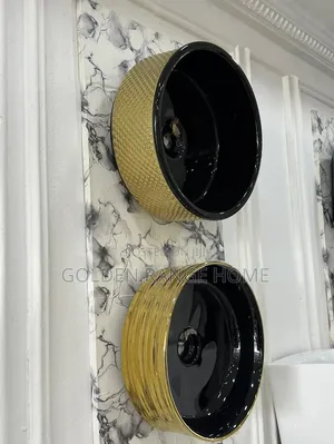 Gold and Black Ceramic Countertop Basin