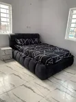 Quality Black Padded 4.5x6 Bed Frame with Drawer - 1