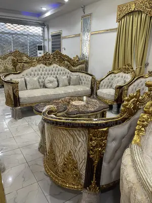 10-Seater Classic Turkish Royal Fabric Sofa Set with Tables