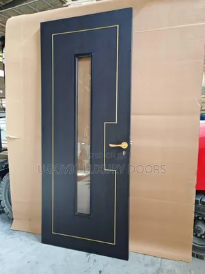840 Elegant Gray Wooden Door with Glass