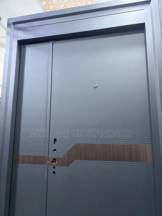 Modern Gray Steel Security Door with Smart Lock - 1