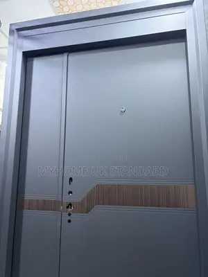 Modern Gray Steel Security Door with Smart Lock