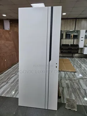 840 White HDF Wooden Room Door with Black Accents