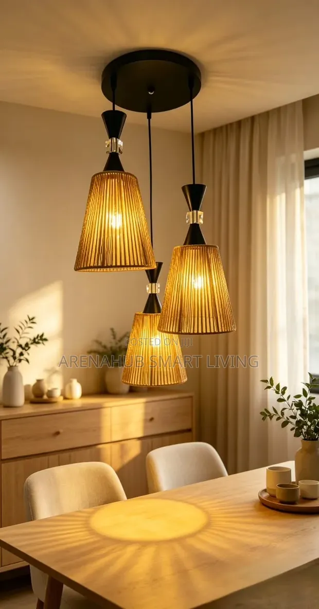JOYINLED 3-Light Woven Wicker Pendant Light - 1